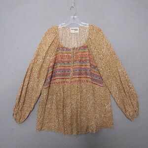 Savanna Jane Top 2X Mustard Yellow Embroidered Southwestern Boho Flowy Festival